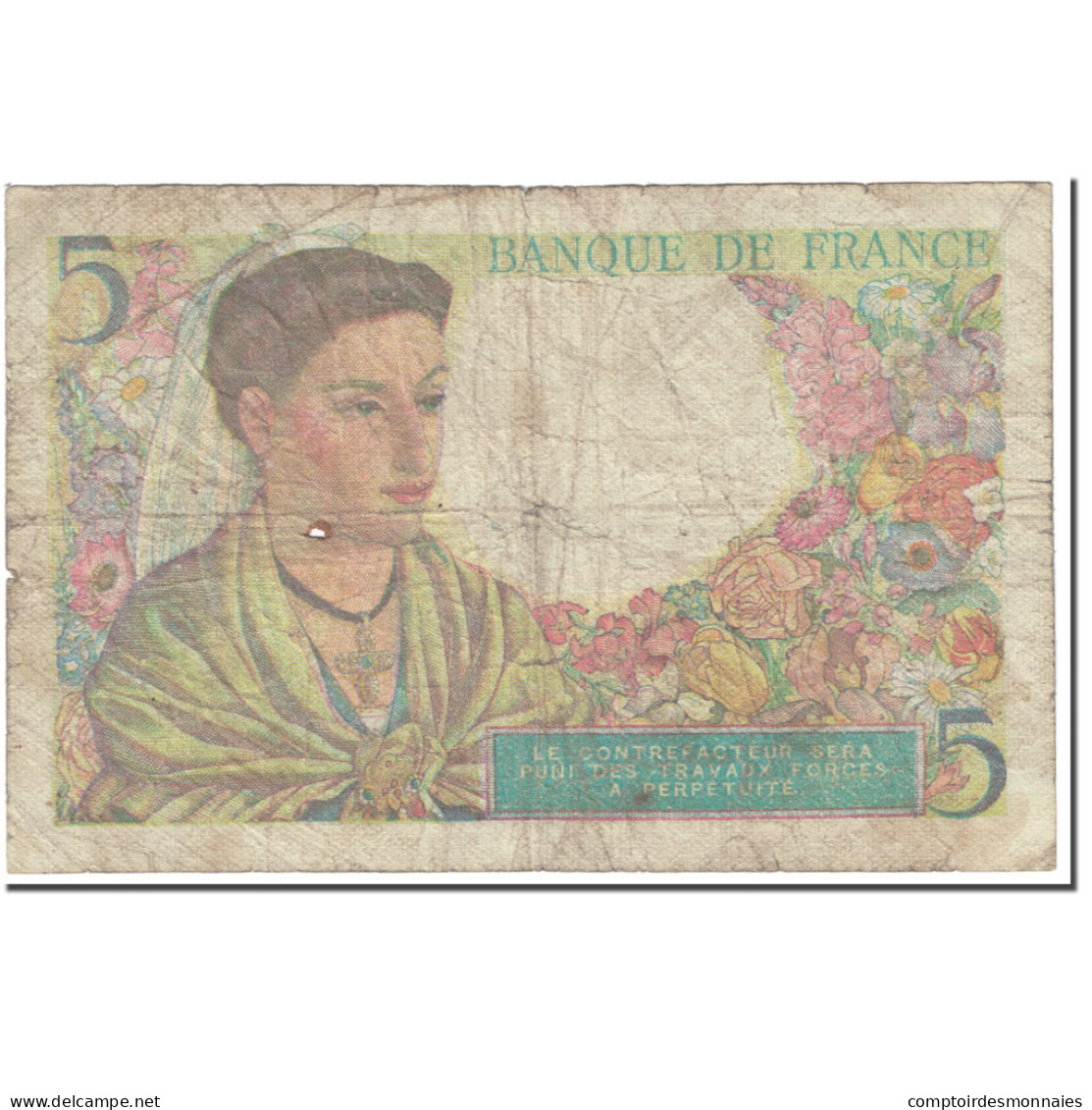 France, 5 Francs, Berger, 1943, 1943-07-22, B, Fayette:5.2, KM:98a - 5 F 1943-1947 ''Berger''