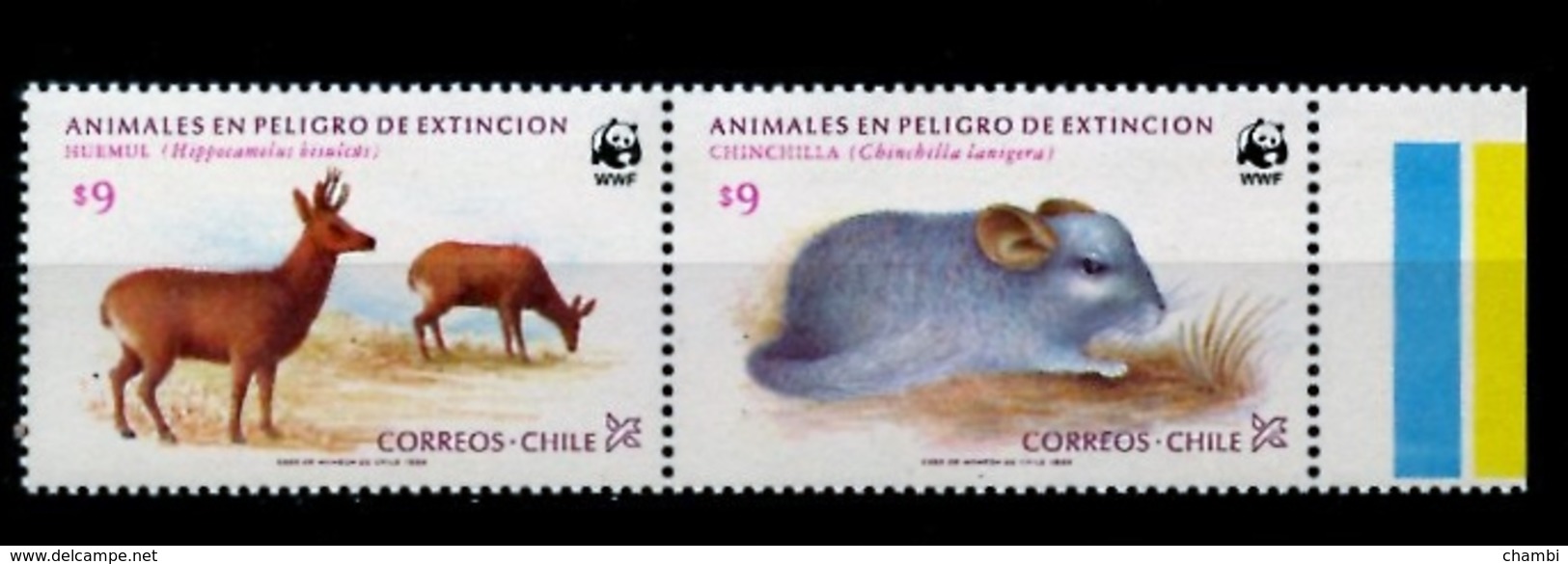 2 Timbres Neufs Du Chili Animaux En Voie D'extinction Faune - Cile