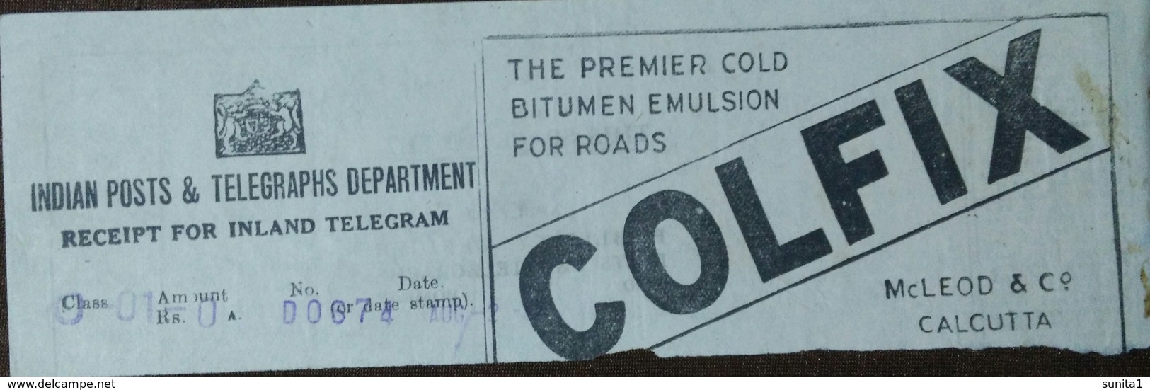 Bitumin,coaltar,road Construction, Colfix,chemical,telegram Receipt,advertisement,advertised Postal Stationary - Chimie