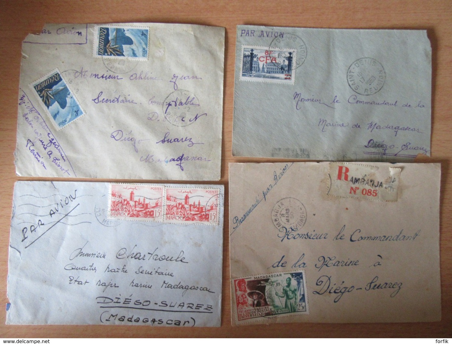 51 enveloppes dont nombreuses depuis ou vers Diego-Suarez (Madagascar) + divers pays USA, Canada, Indochine...