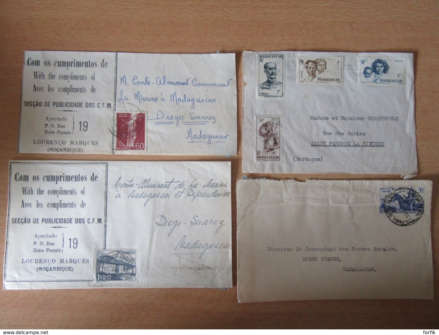 51 enveloppes dont nombreuses depuis ou vers Diego-Suarez (Madagascar) + divers pays USA, Canada, Indochine...