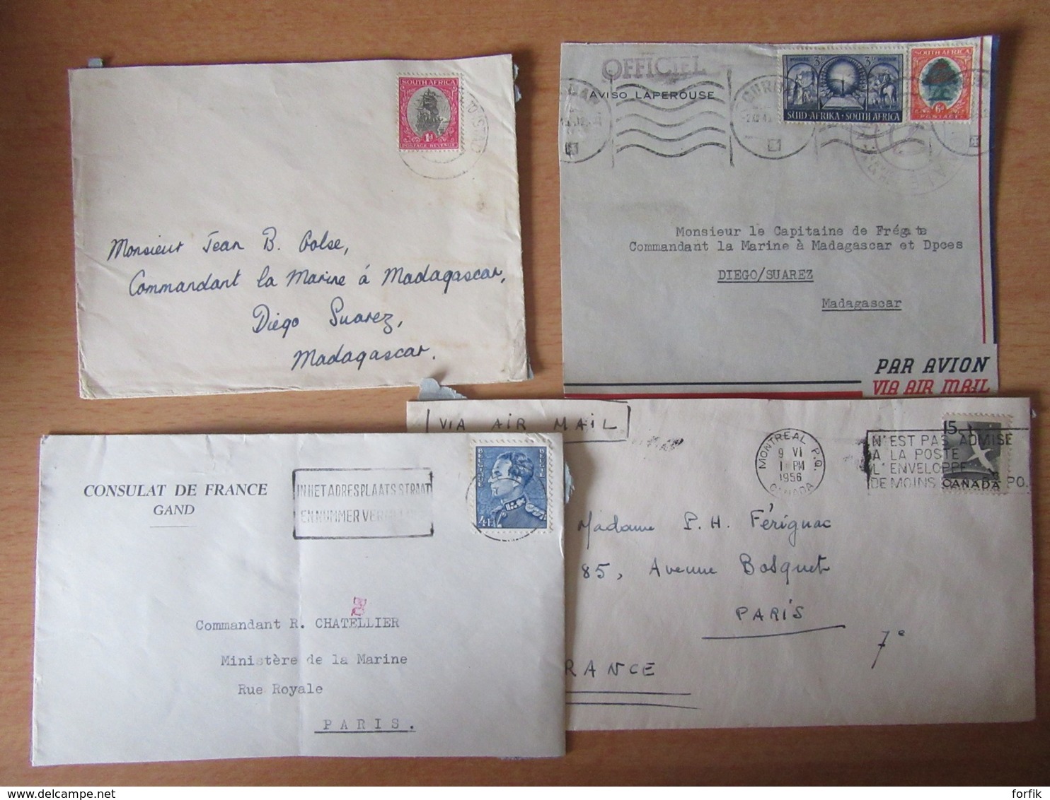 51 enveloppes dont nombreuses depuis ou vers Diego-Suarez (Madagascar) + divers pays USA, Canada, Indochine...