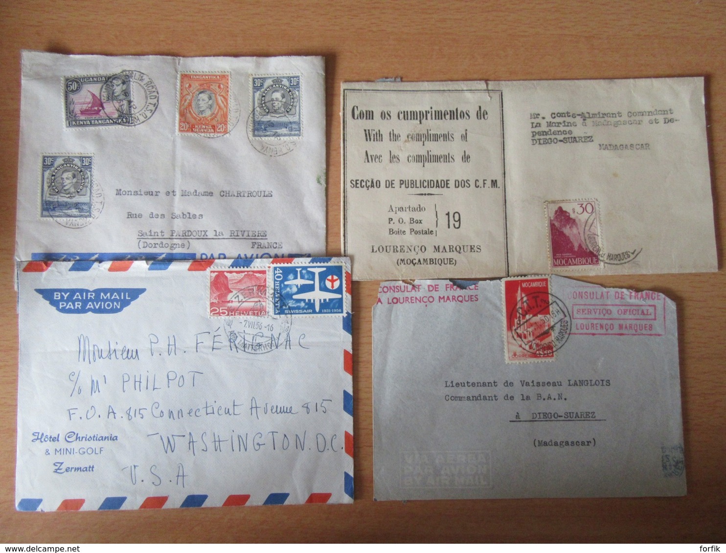 51 enveloppes dont nombreuses depuis ou vers Diego-Suarez (Madagascar) + divers pays USA, Canada, Indochine...