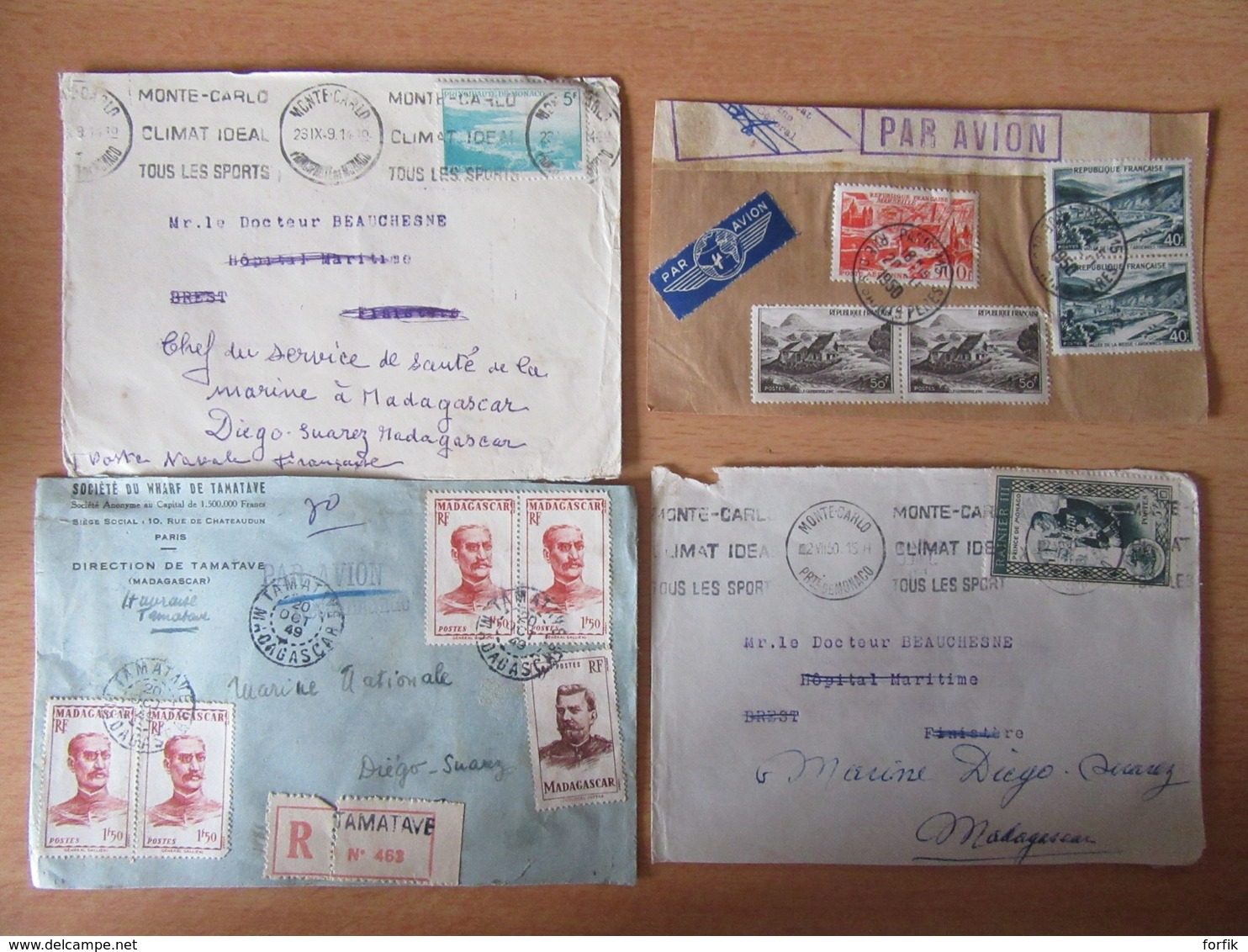 51 enveloppes dont nombreuses depuis ou vers Diego-Suarez (Madagascar) + divers pays USA, Canada, Indochine...