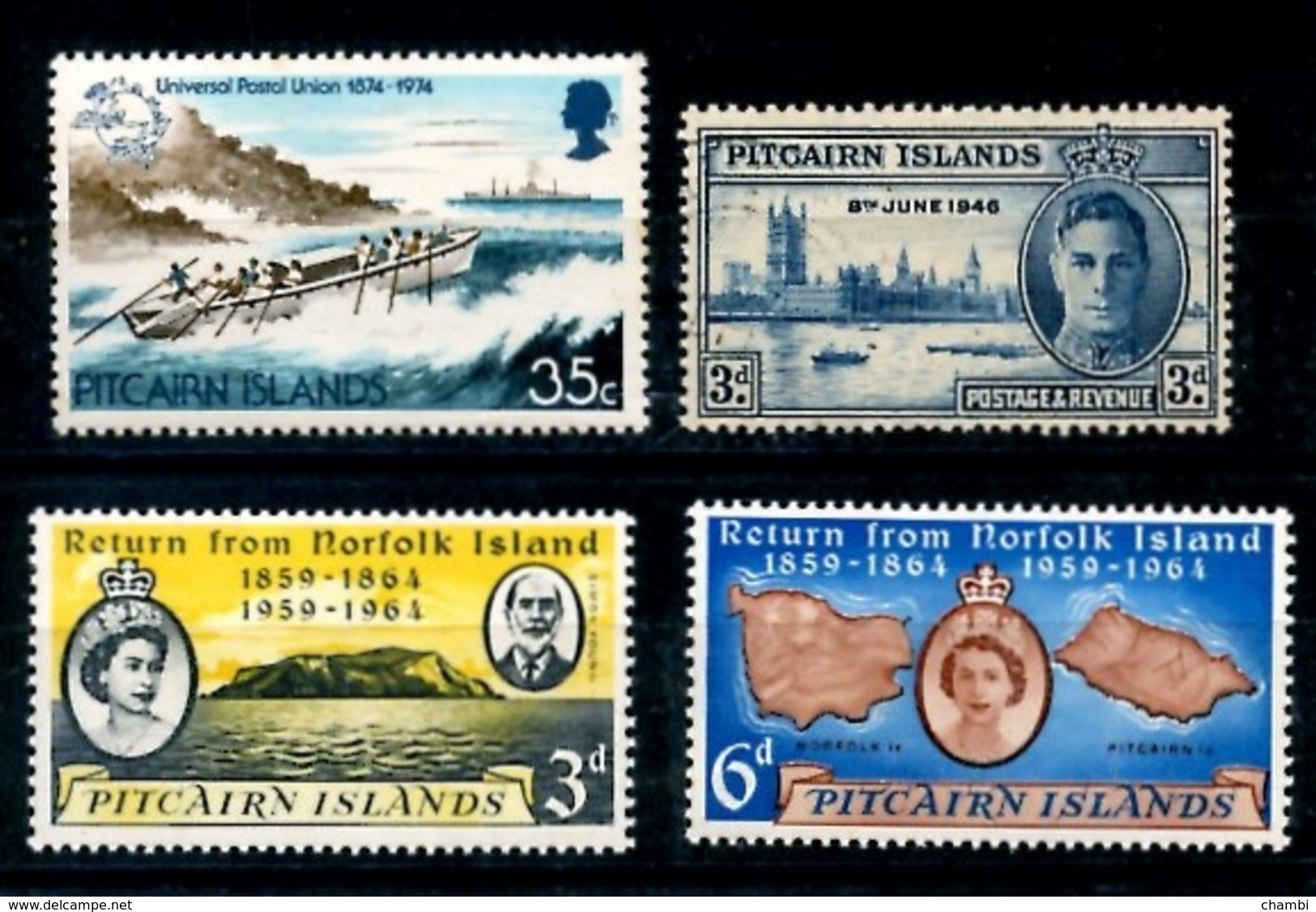 4 Timbres De Pitcairn Divers Sea Pirogues Reine Elizabeth - Pitcairn