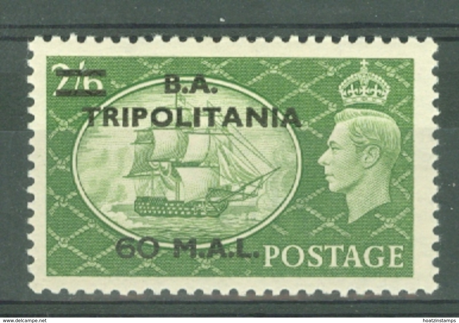 Tripolitania: 1951   KGVI 'B. A. Tripolitania' OVPT   SG T32    60l On 2/6d    MH - Tripolitaine