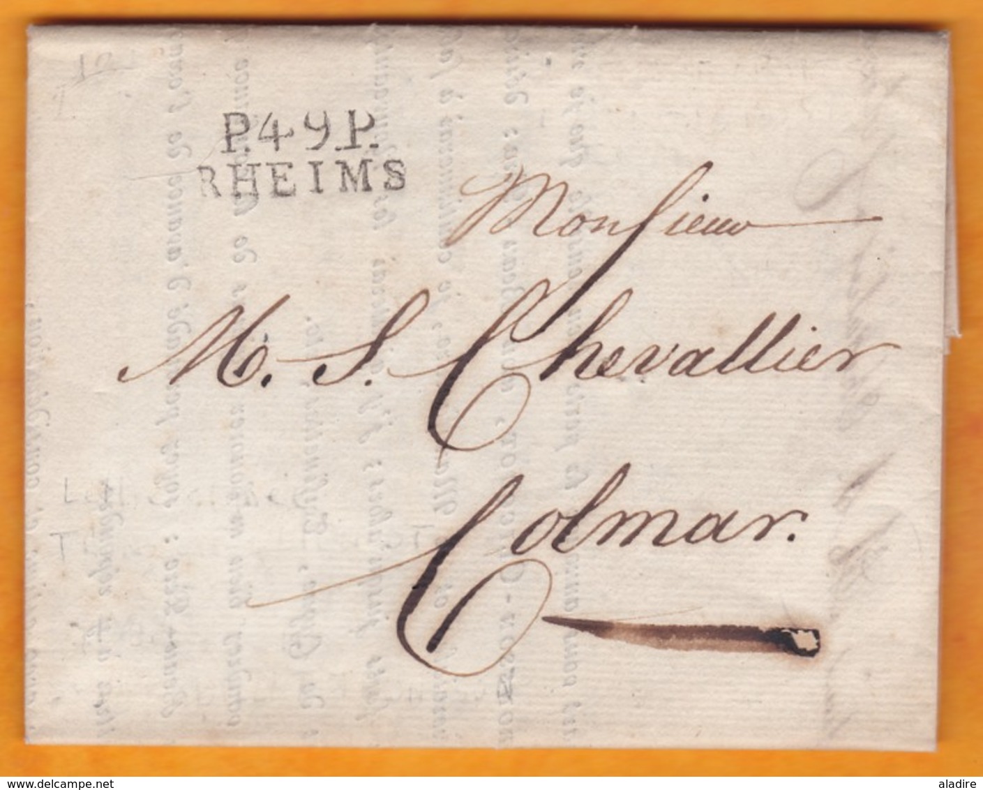 1812 - Marque Postale P49P RHEIMS, Reims, Marne Sur LAC Signée Veuve Cliquot Vers Colmar, Haut Rhin - 1792-1815: Départements Conquis