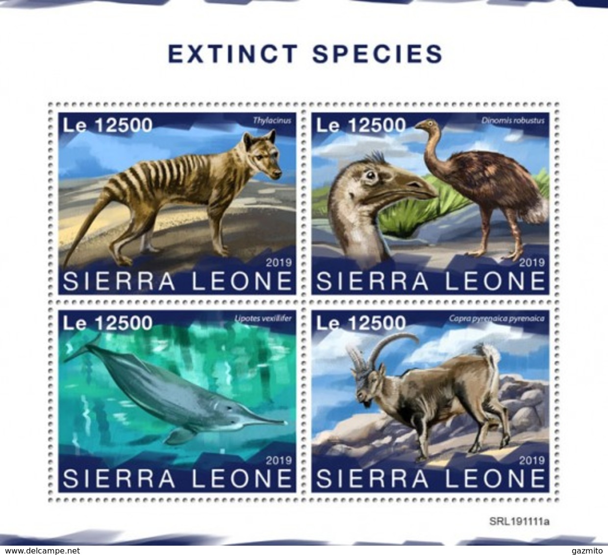 Sierra Leone 2019, Extinct Species, Birds, Whale, Wolf, 4val In BF - Struzzi