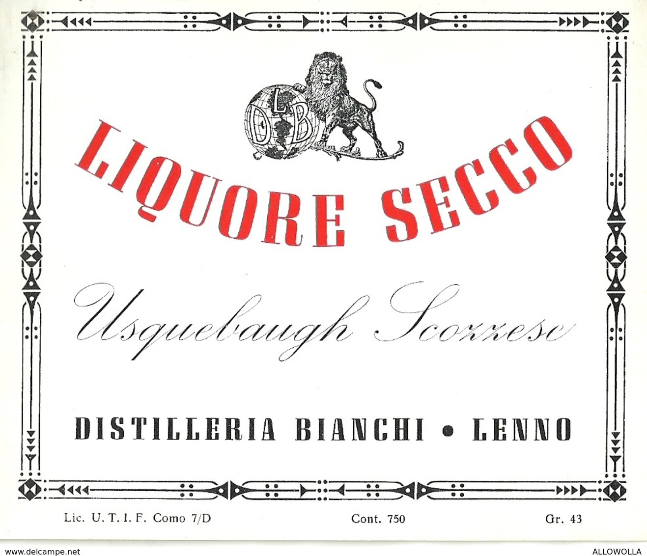 6331 " USQUEBAUGH SCOZZESE-LIQUORE SECCO-DISTILLERIA BIANCHI-LENNO "  ETICHETTA ORIGINALE - Altri & Non Classificati