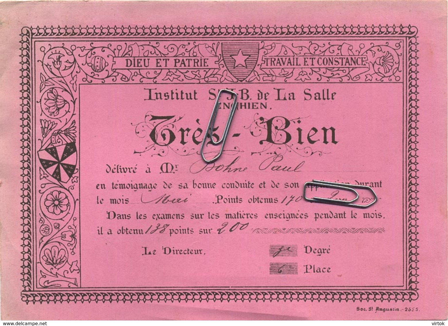 Enghien : Institut St. J-B De La Salle :  Carte D' Honneur :  ( 15.5  X 11 Cm ) - Enghien - Edingen