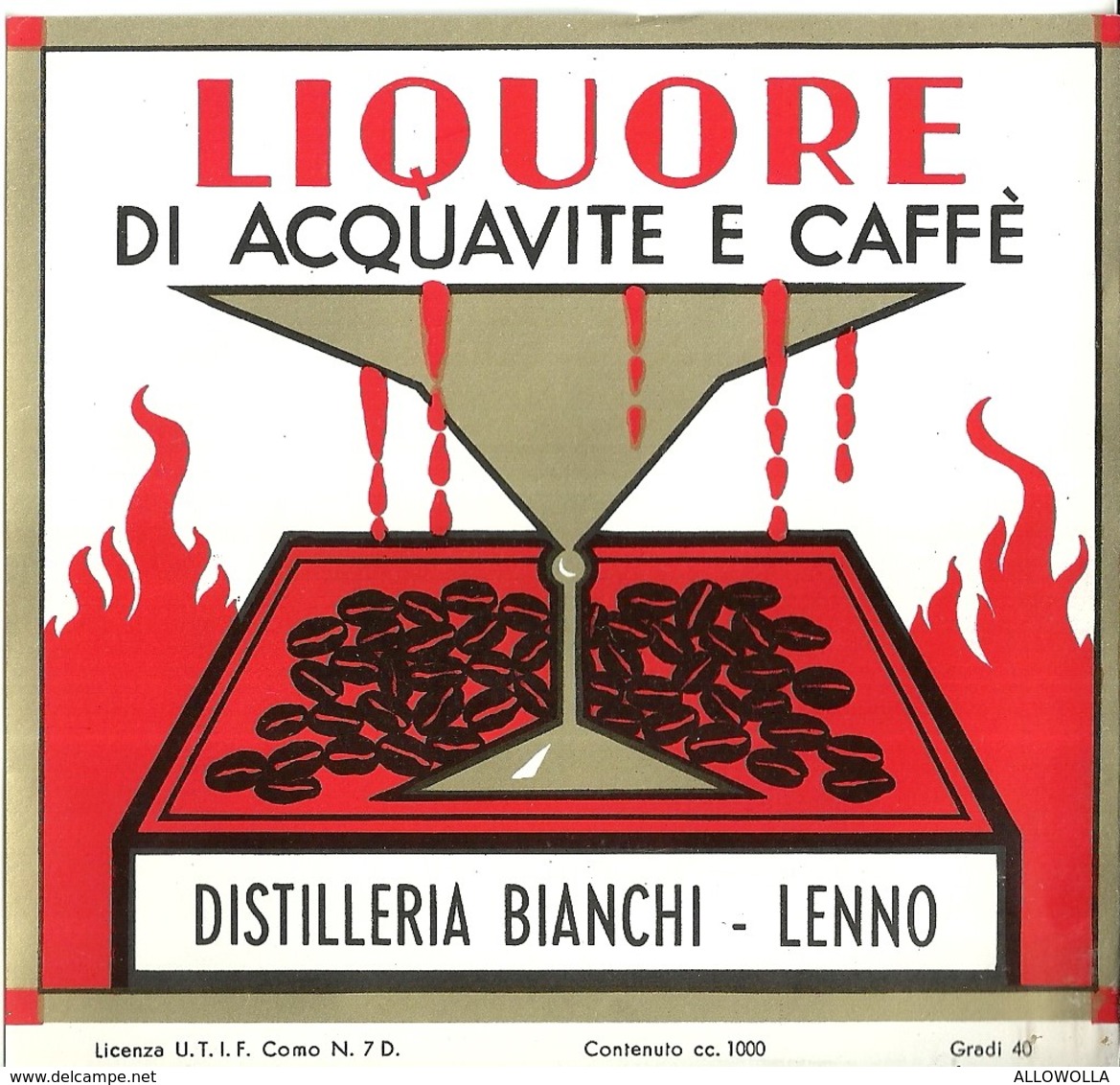 6333 " LIQUORE DI ACQUAVITE E CAFFE'-DISTILLERIA BIANCHI-LENNO "  ETICHETTA ORIGINALE - Altri & Non Classificati