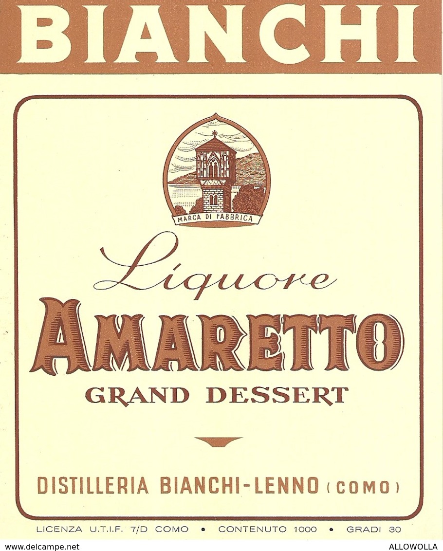 6340 " BIANCHI-LIQUORE AMARETTO-GRAND DESSERT-DISTILLERIA BIANCHI-LENNO "  ETICHETTA ORIGINALE - Altri & Non Classificati