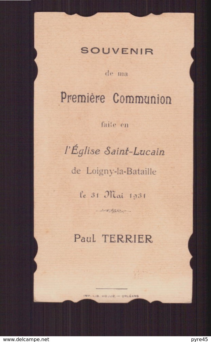 Image Pieuse, Eglise Saint-Lucain à Loigny-la-Bataille Souvenir De Première Communion 1931 - Imágenes Religiosas