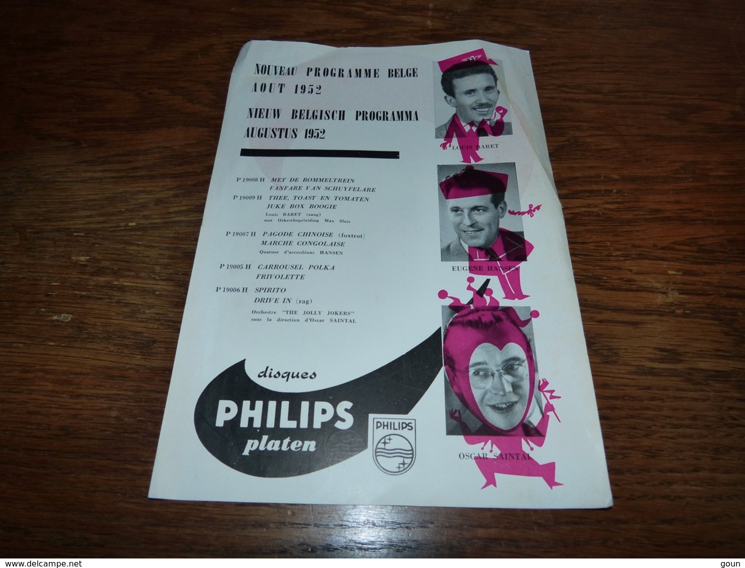 Folder  Disques Philips Programme Belge Willy Rockin Cris Sent Louis Baret Eugène Hansen Oscar Saintal 1952 - Autres & Non Classés