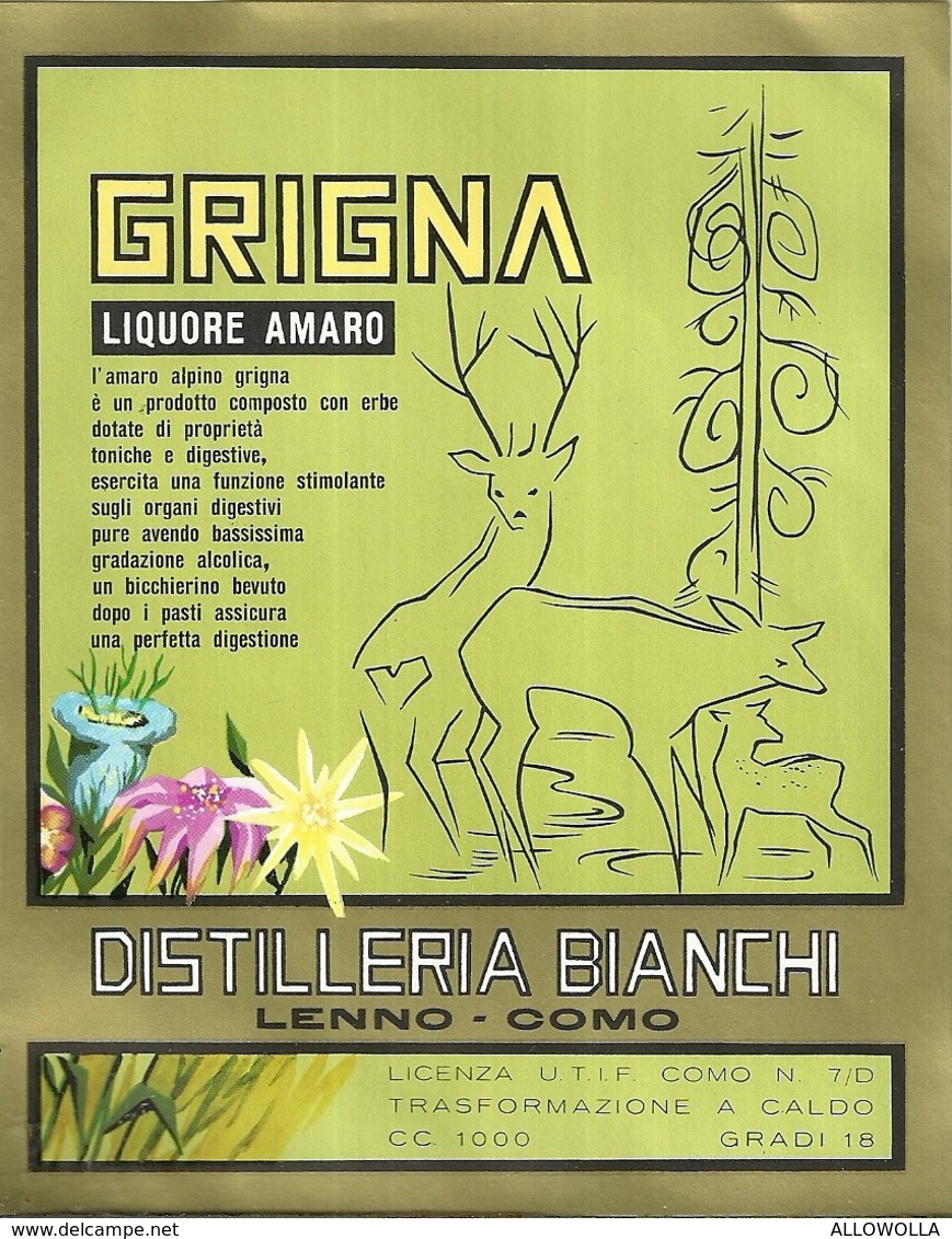 6344 " GRIGNA-LIQUORE AMARO-DISTILLERIA BIANCHI-LENNO "  ETICHETTA ORIGINALE - Altri & Non Classificati