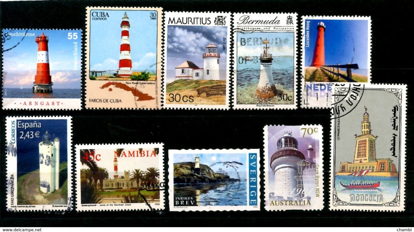 10 Timbres Oblitérés Divers Pays Phares Ligthouse Sea Marine - Cajas Para Sellos