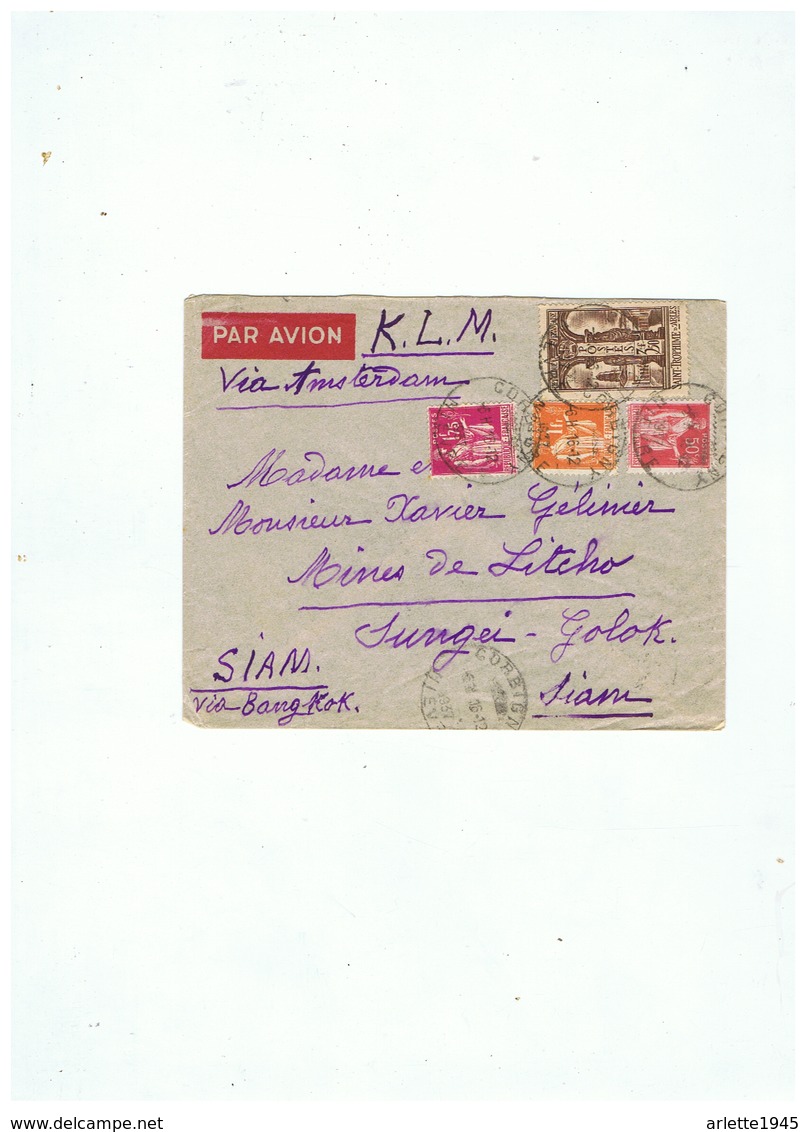 LETTRE AVION DEPART DE CORBIGNY(NIEVRE) Pour MINES DE LITEO à SUNGEI GOLOK  SIAM 1937 - 1921-1960: Période Moderne