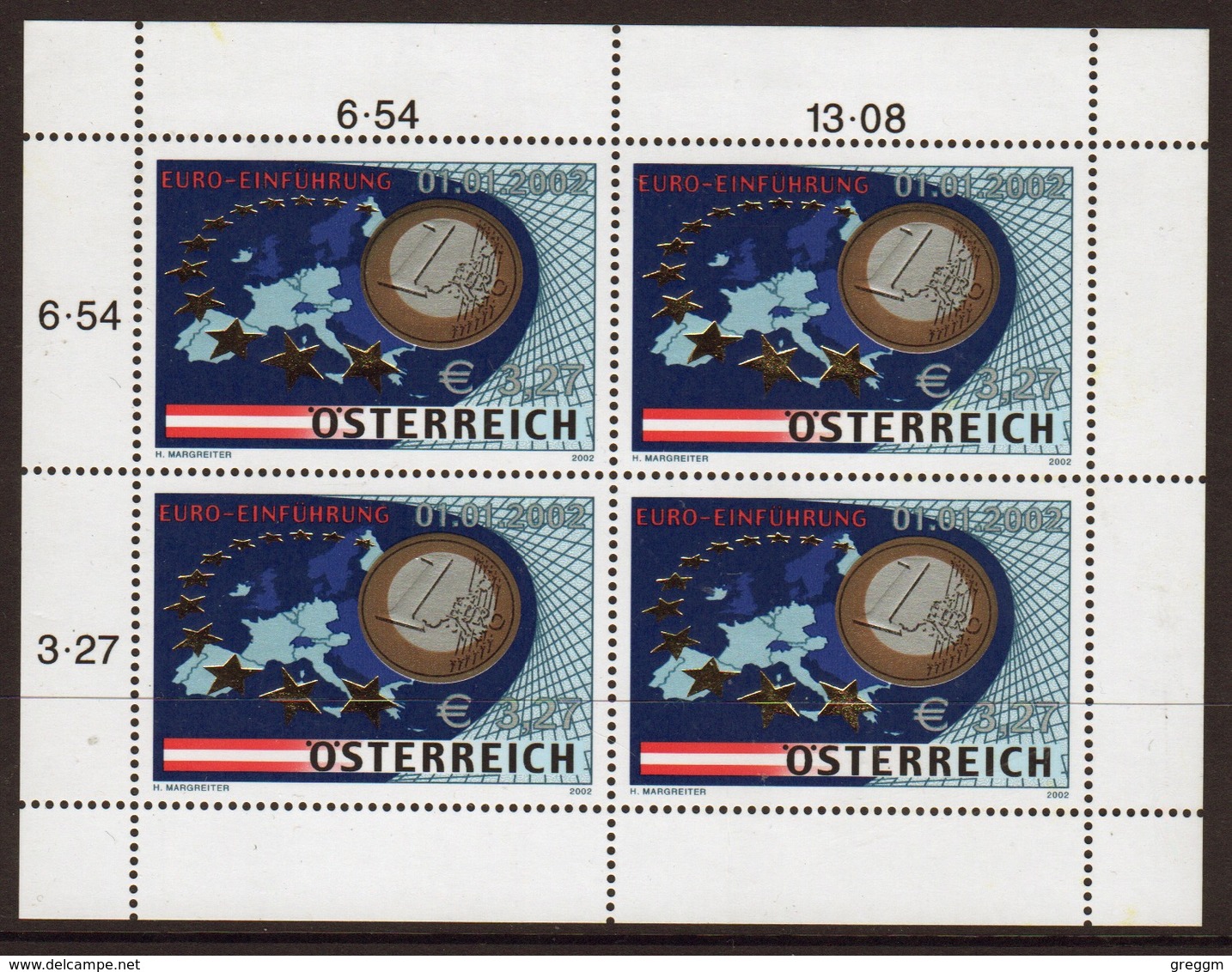 Austria 2002 Sheetlet Of Four Stamps Issued To Celebrate The Euro Currency. - Blocks & Sheetlets & Panes