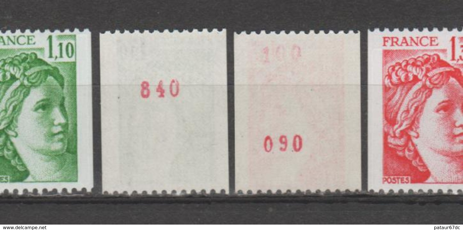 FRANCE / 1979 / Y&T N° 2062a/2063a ** : Sabine 1.10 F & 1.30 F (de Roulette Avec N° Rouge) X 1 - Ungebraucht