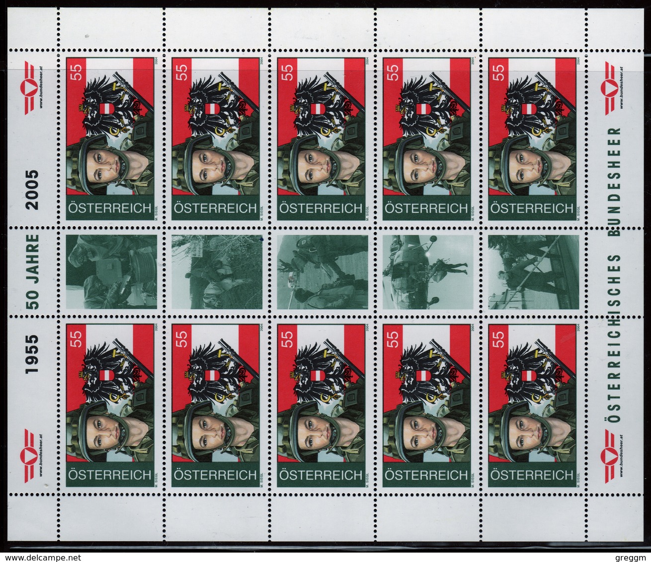 Austria 2004 Sheetlet Of Ten Stamps Issued To Celebrate The 50th Anniversary Of Federal Army. - Blocks & Sheetlets & Panes