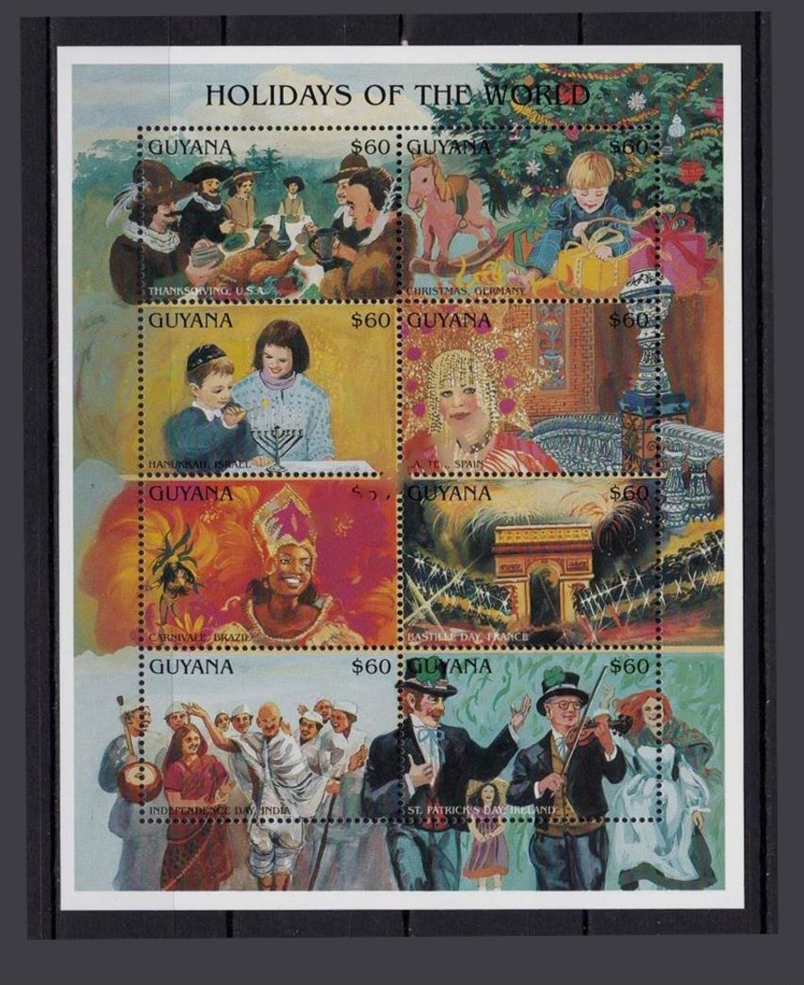 Guyana World Holidays Christmas Easter Thanksgiving Hanukkah Carnival Block 1996 MNH - Carnevale