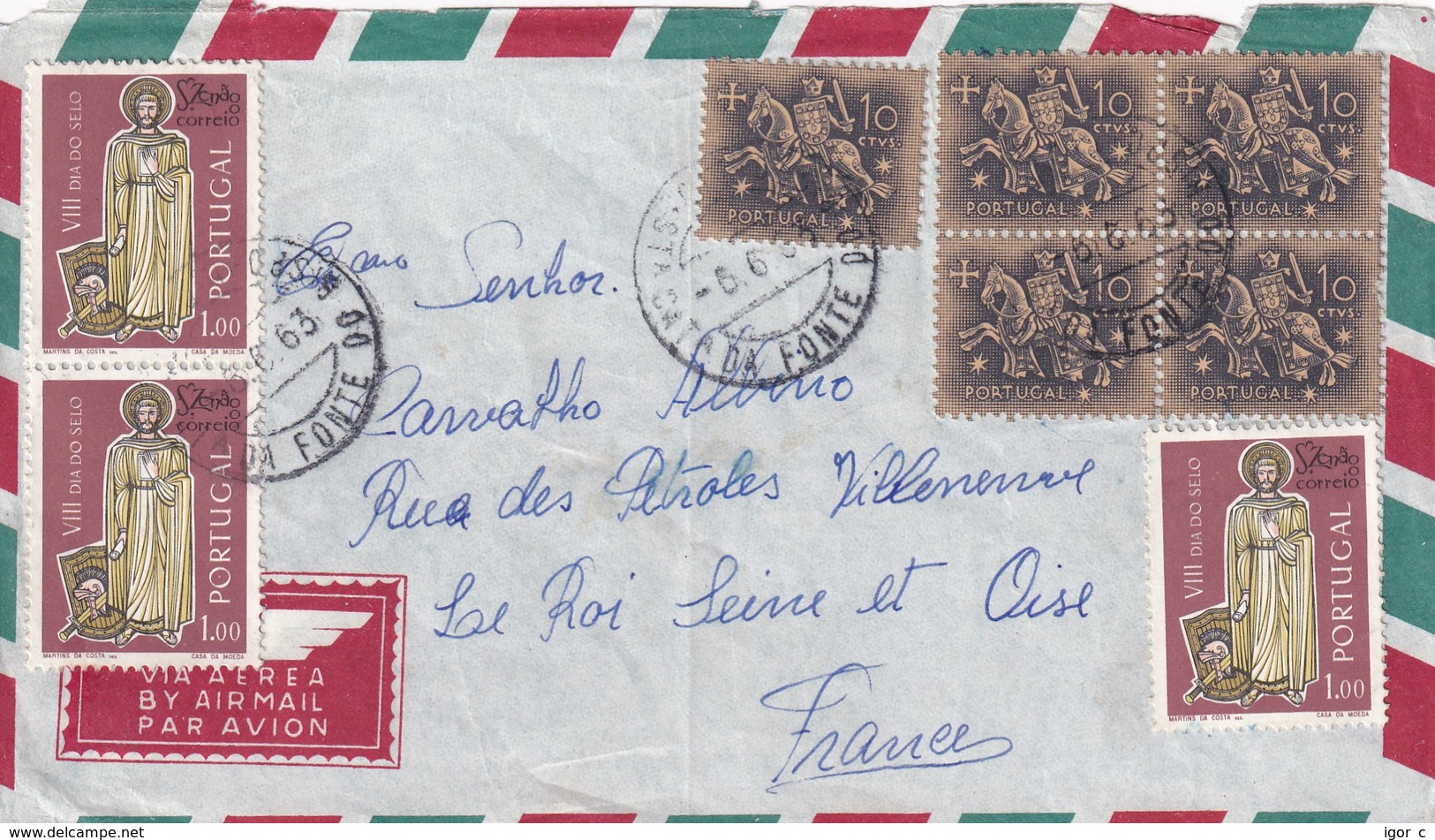 Portugal 1963 Air Mail Cover: Definitives Knight On A Horse; Religion; Day Of Stamp - Other & Unclassified