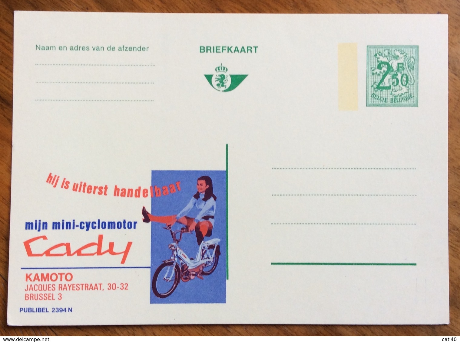 MOTOCICLETTE   CYCLOMOTOR CADY.... .-  ADVERTISING PUBBLICITA' SU CARTE POSTALE BELGIQUE - Brieven En Documenten