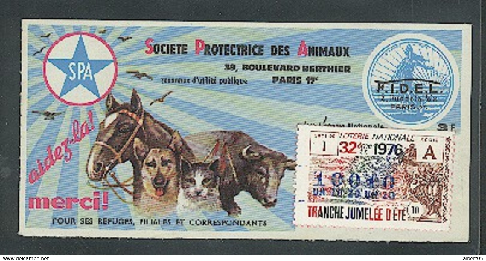 Billet De La Loterie Nationale Pour La SPA  Cheval - Taureau - Chien - Lottery Tickets