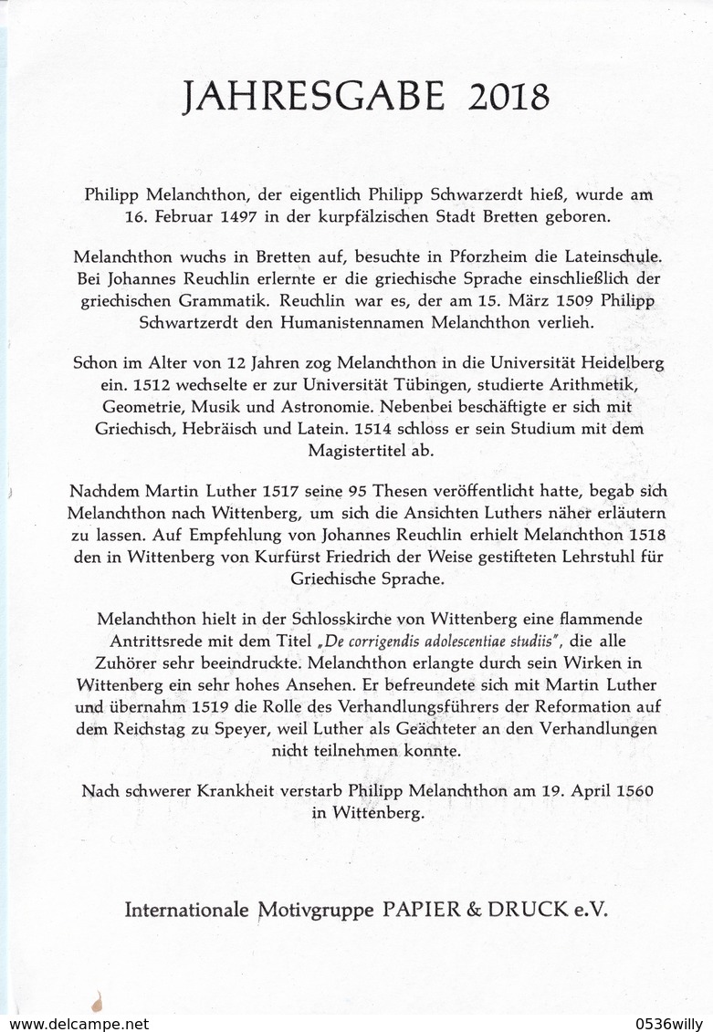 Wittenberg 2018. Ph. Melanchthon (2.386) - Briefe U. Dokumente