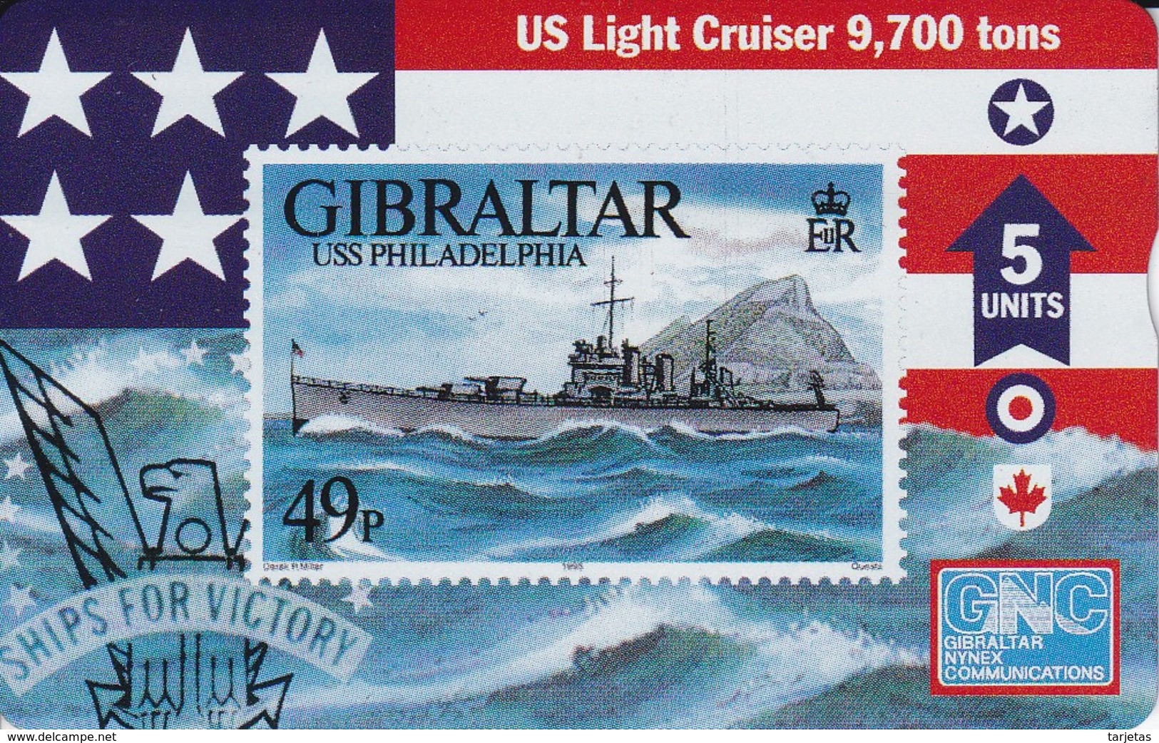 Nº 49 TARJETA DE GIBRALTAR DE UN SELLO CON UN BARCO (SHIP-STAMP)  NUEVO-MINT - Gibraltar