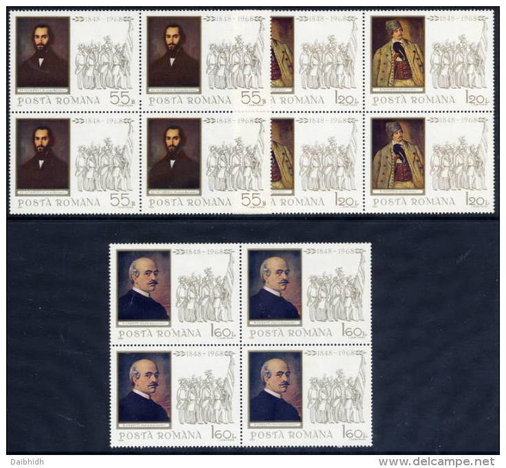ROMANIA 1968 Revolution Of 1848 In Blocks Of 4 MNH / **   Michel 2694-96 - Unused Stamps