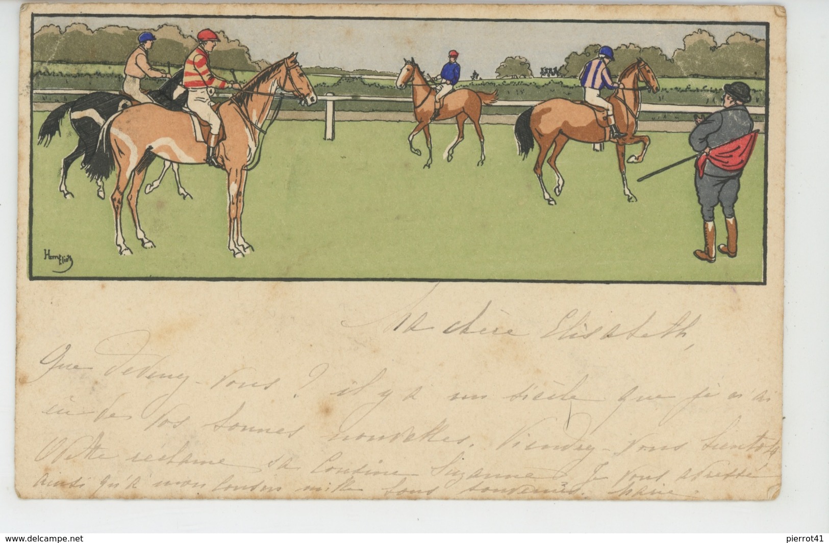 ILLUSTRATEUR HARRY ELLIOT - HIPPISME - HORSES - Jolie Carte Fantaisie Chevaux De Course Avec Leurs Jockeys - Elliot
