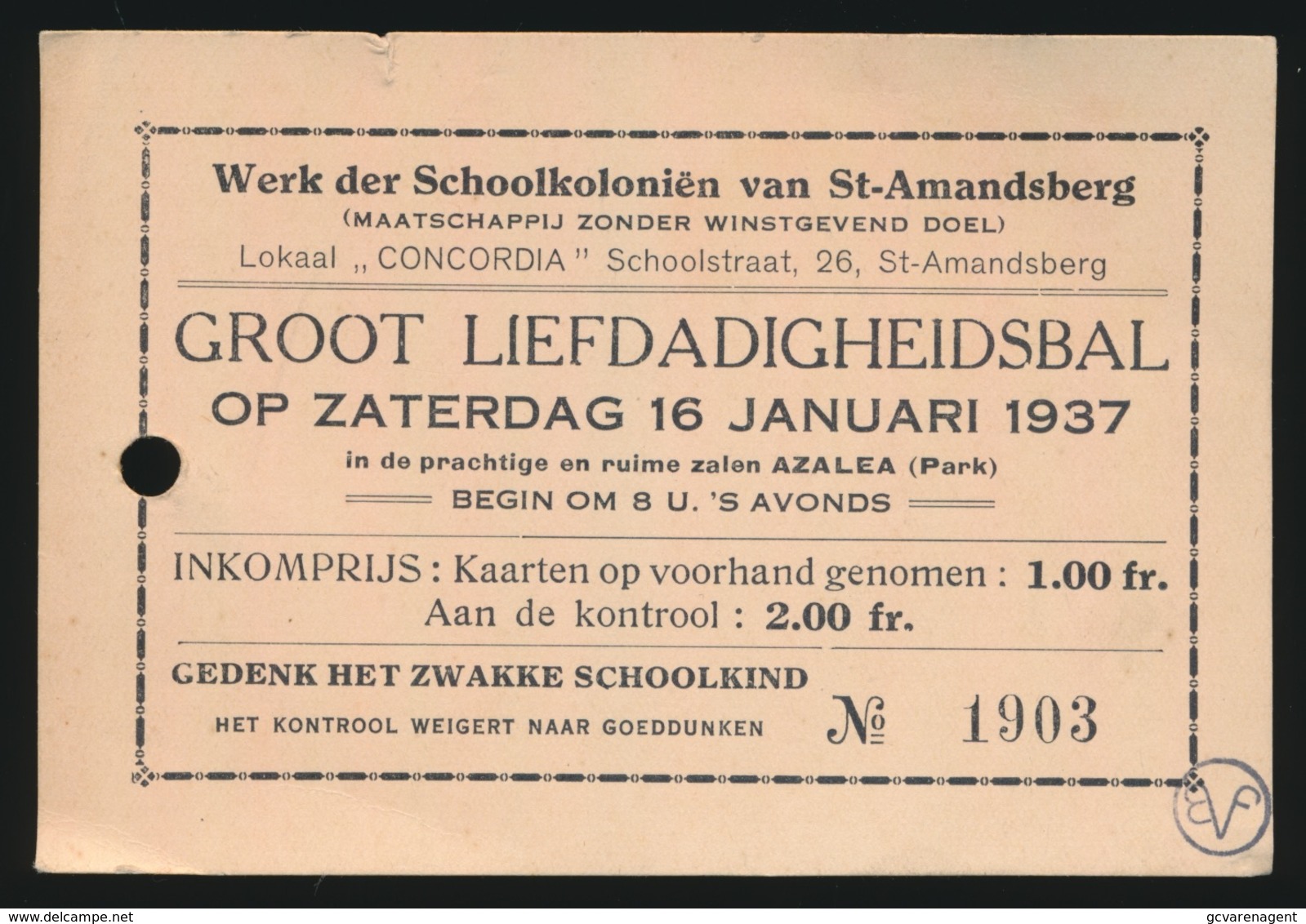GENT SINT AMANDSBERG  - GROOT LIEFDADIGHEIDSBAL 16 JAN 1937 - SCHOOLKOLONIEN VAN ST.AMANDSBERG - Gent