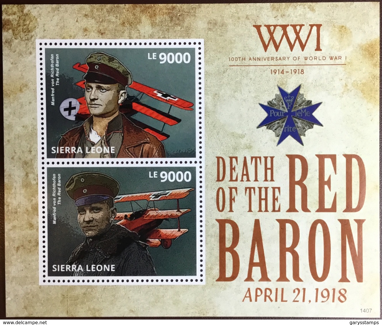 Sierra Leone 2018 Red Baron World War I Aircraft Minisheet MNH - Sierra Leone (1961-...)