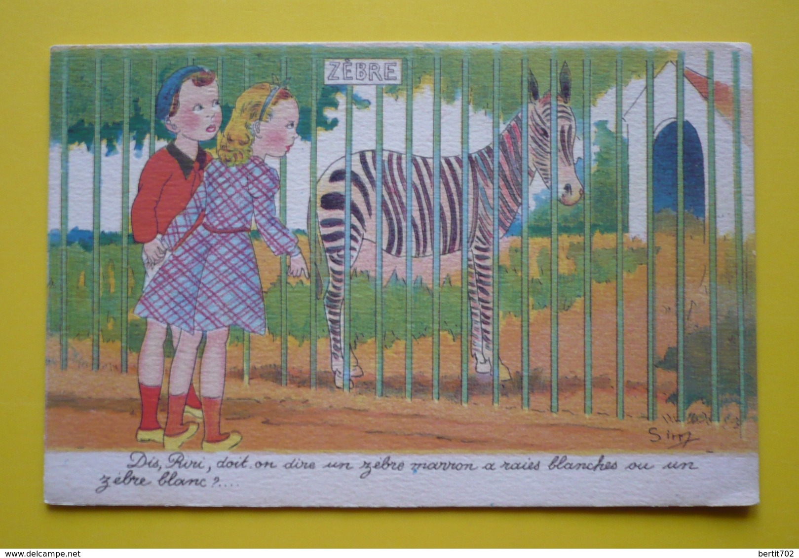 Très Belle Carte  Illustrateur SIM  - ZEBRE  Et COUPLE ENFANTS - Sim