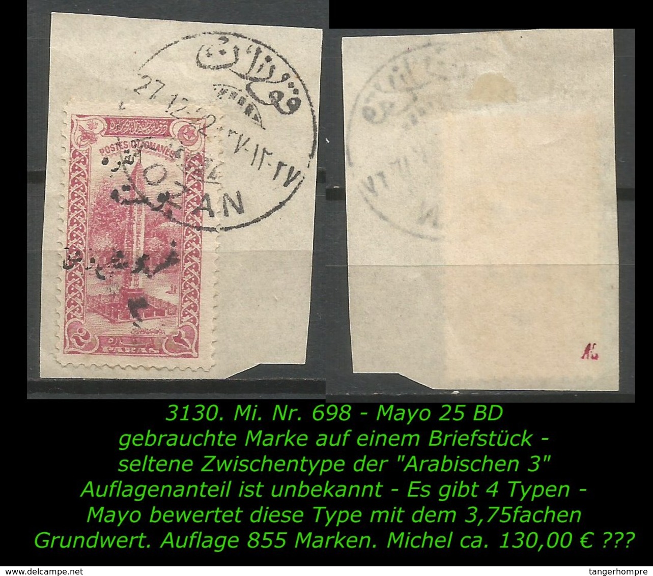 TURKEY ,EARLY OTTOMAN SPECIALIZED FOR SPECIALIST, SEE...Mi. Nr. 698 - Mayo 25 BD -RR- - 1920-21 Kleinasien