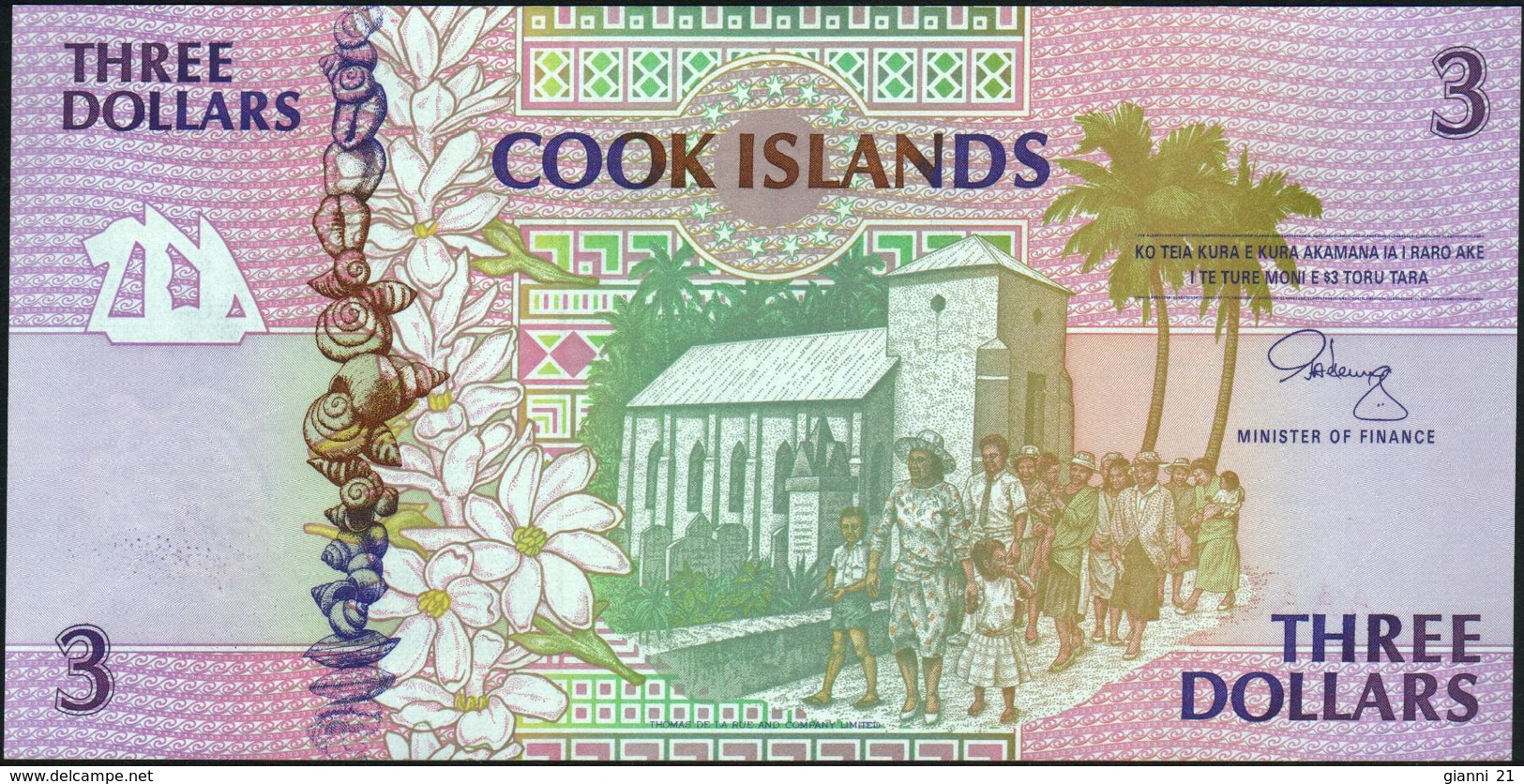 COOK ISLANDS - 3 Dollars Nd.(1992) {Ministry Of Finance} UNC P.7 - Cook