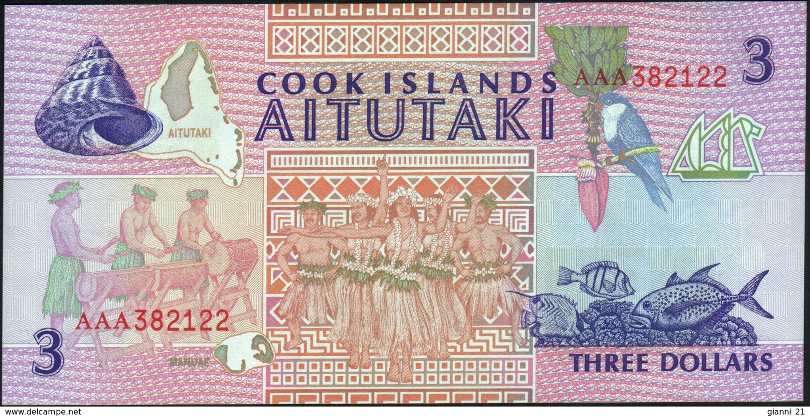 COOK ISLANDS - 3 Dollars Nd.(1992) {Ministry Of Finance} UNC P.7 - Cook