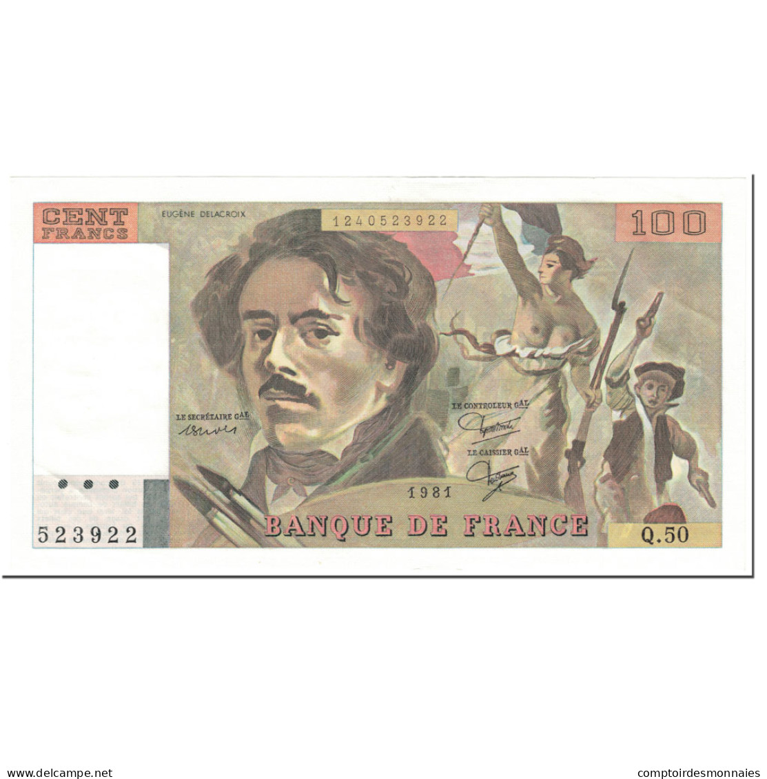 France, 100 Francs, Delacroix, 1981, Undated (1981), NEUF, Fayette:69.5, KM:154b - 100 F 1978-1995 ''Delacroix''