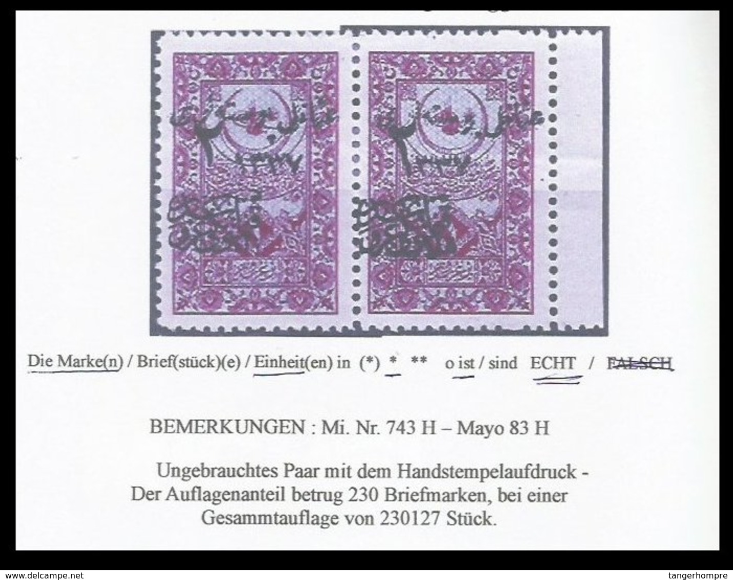 TURKEY ,EARLY OTTOMAN SPECIALIZED FOR SPECIALIST, SEE...Mi. Nr. 743 H - Mayo 83 H -RRR- - 1920-21 Anatolie
