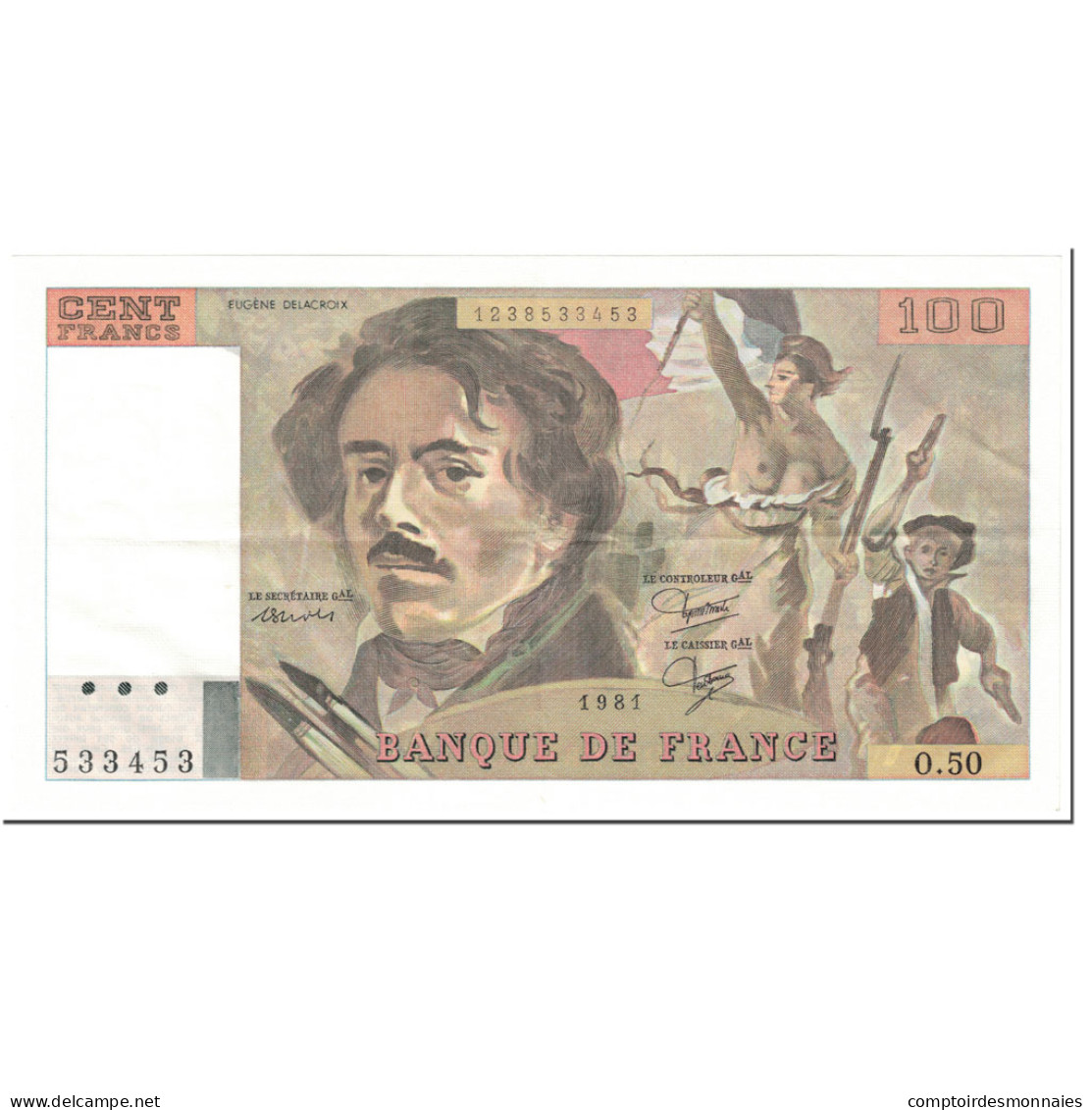 France, 100 Francs, Delacroix, 1981, Undated (1981), TTB+, Fayette:69.5, KM:154b - 100 F 1978-1995 ''Delacroix''