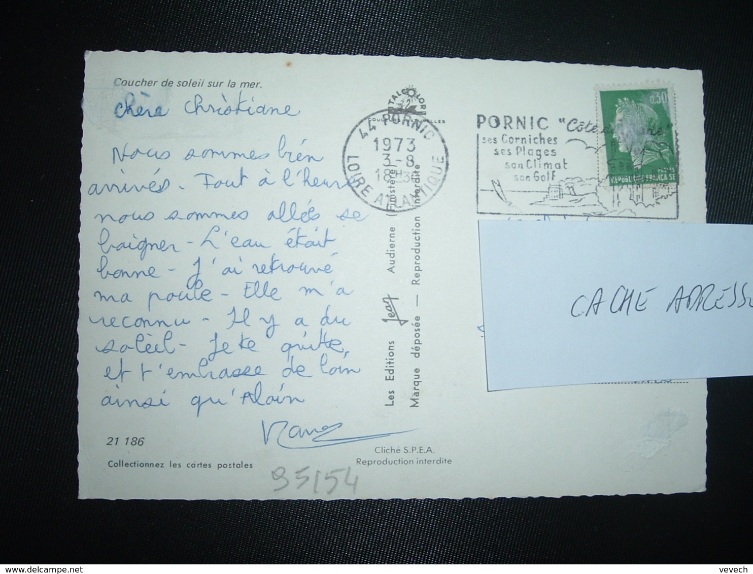 CP TP M. DE CHEFFER 0,30 OBL.MEC. VARIETE 3-8 1973 44 PORNIC LOIRE ATLANTIQUE Ses Corniches Ses Plages Son Climat Son Go - Mechanical Postmarks (Advertisement)