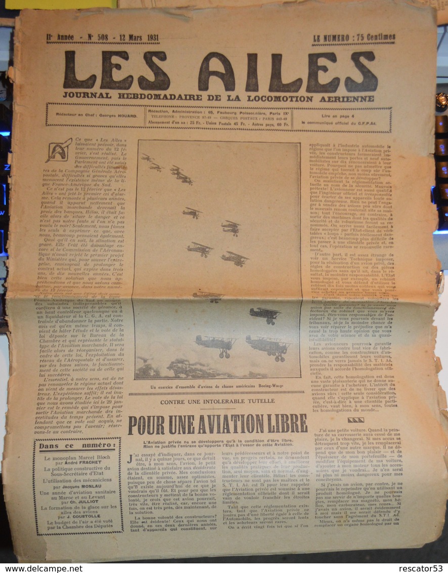 Rare Journal Les Ailes Journal Hebdomadaire De La Locomotion Aérienne 12 Mars 1931 - Flugzeuge