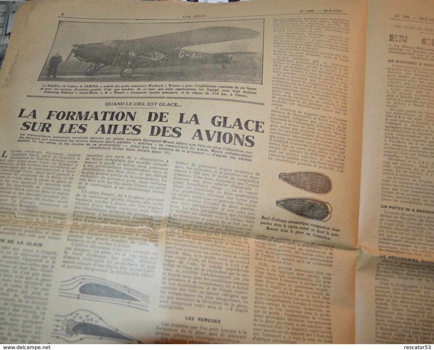 Rare Journal Les Ailes Journal Hebdomadaire De La Locomotion Aérienne 12 Mars 1931 - Flugzeuge