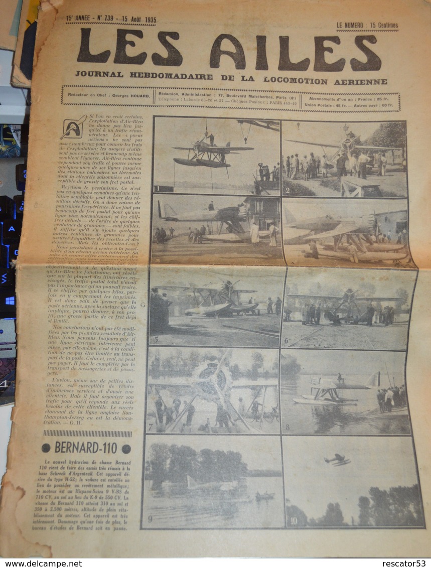 Rare Journal Les Ailes Journal Hebdomadaire De La Locomotion Aérienne 15 Aout 1935 - Avión