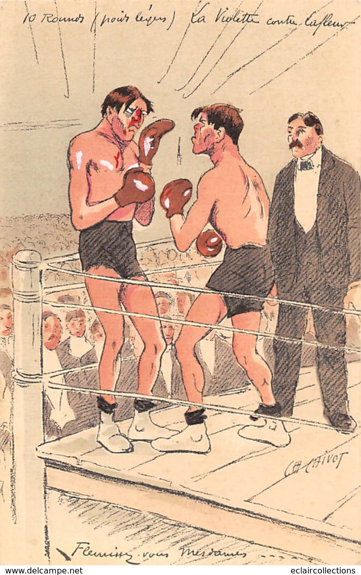 Thème: Sport  Boxe  Série De 10 Cartes Humoristique Dessinée Par Ch.Chivot     (voir Scan) - Boxing