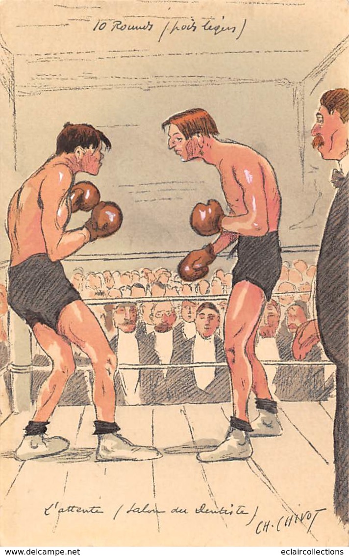 Thème: Sport  Boxe  Série De 10 Cartes Humoristique Dessinée Par Ch.Chivot     (voir Scan) - Boksen