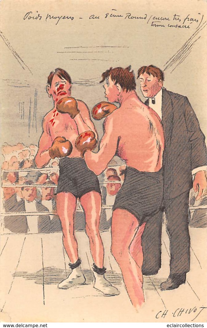 Thème: Sport  Boxe  Série de 10 Cartes humoristique dessinée par Ch.Chivot     (voir scan)