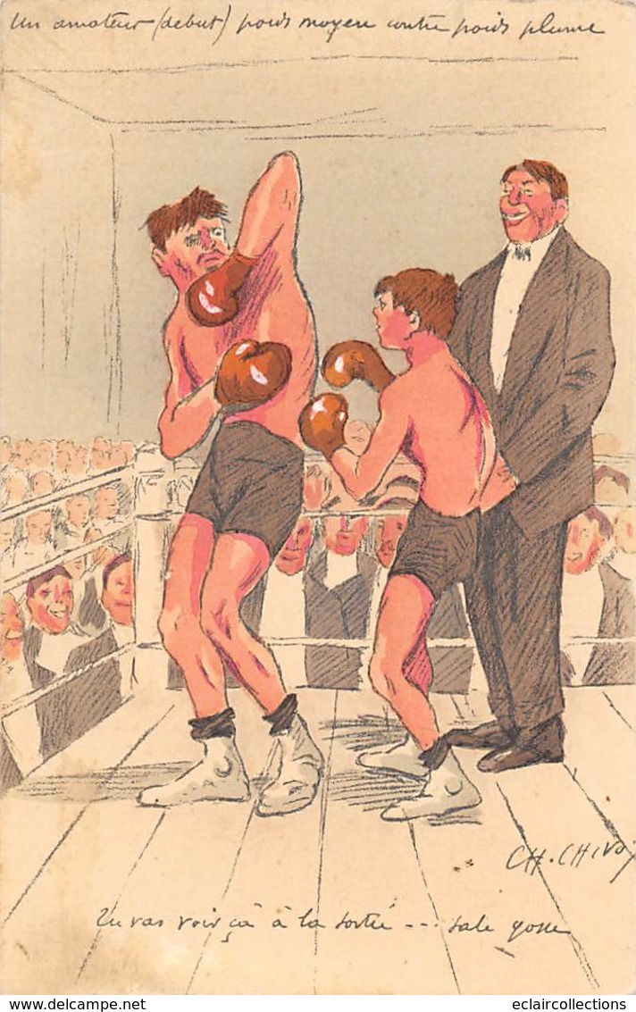 Thème: Sport  Boxe  Série de 10 Cartes humoristique dessinée par Ch.Chivot     (voir scan)