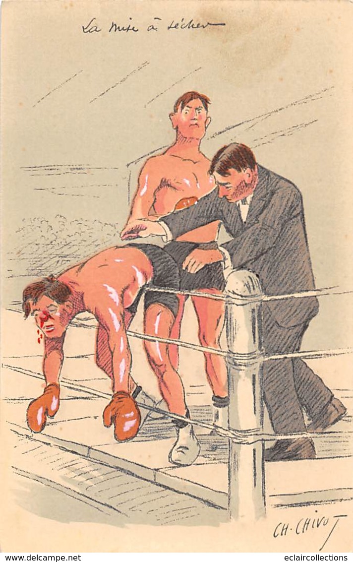 Thème: Sport  Boxe  Série de 10 Cartes humoristique dessinée par Ch.Chivot     (voir scan)